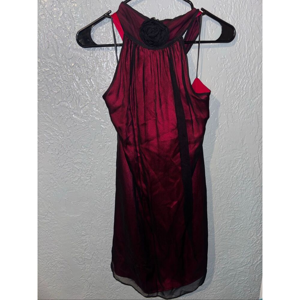 Alice + Olivia Burgundy Silk Halter Dress Rosette Sheer Overlay Mini Y2K